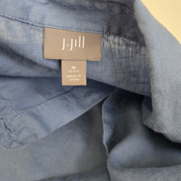 J. Jill Blue Linen Button Up Shirt Size M Petite Normcore Lagenlook Scandi Girl - Picture 6 of 8